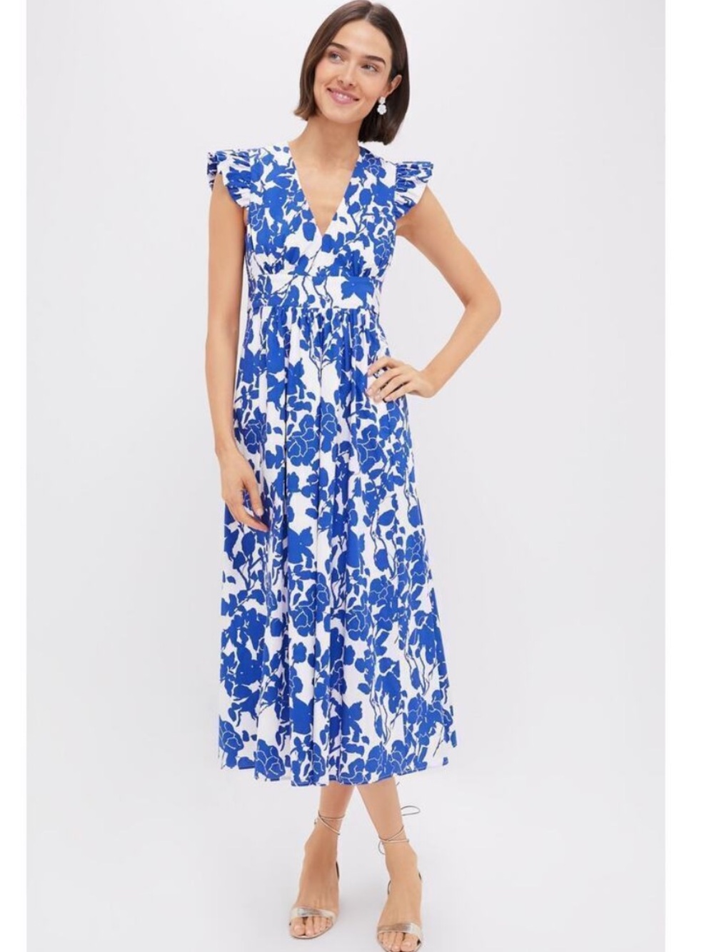 Hyacinth House Robinson Dress Medium Blue White Floral Short Sleeve Tuckernuck